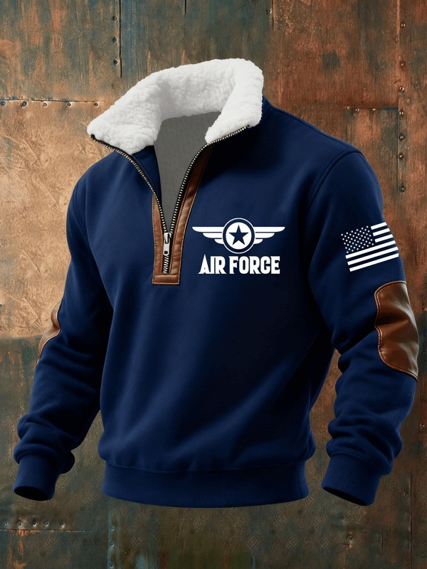 Air Force Sherpa Collar Half Zip Sweatshirt American Patriot Clothing Gift For Him - Tradiviet - Image 2