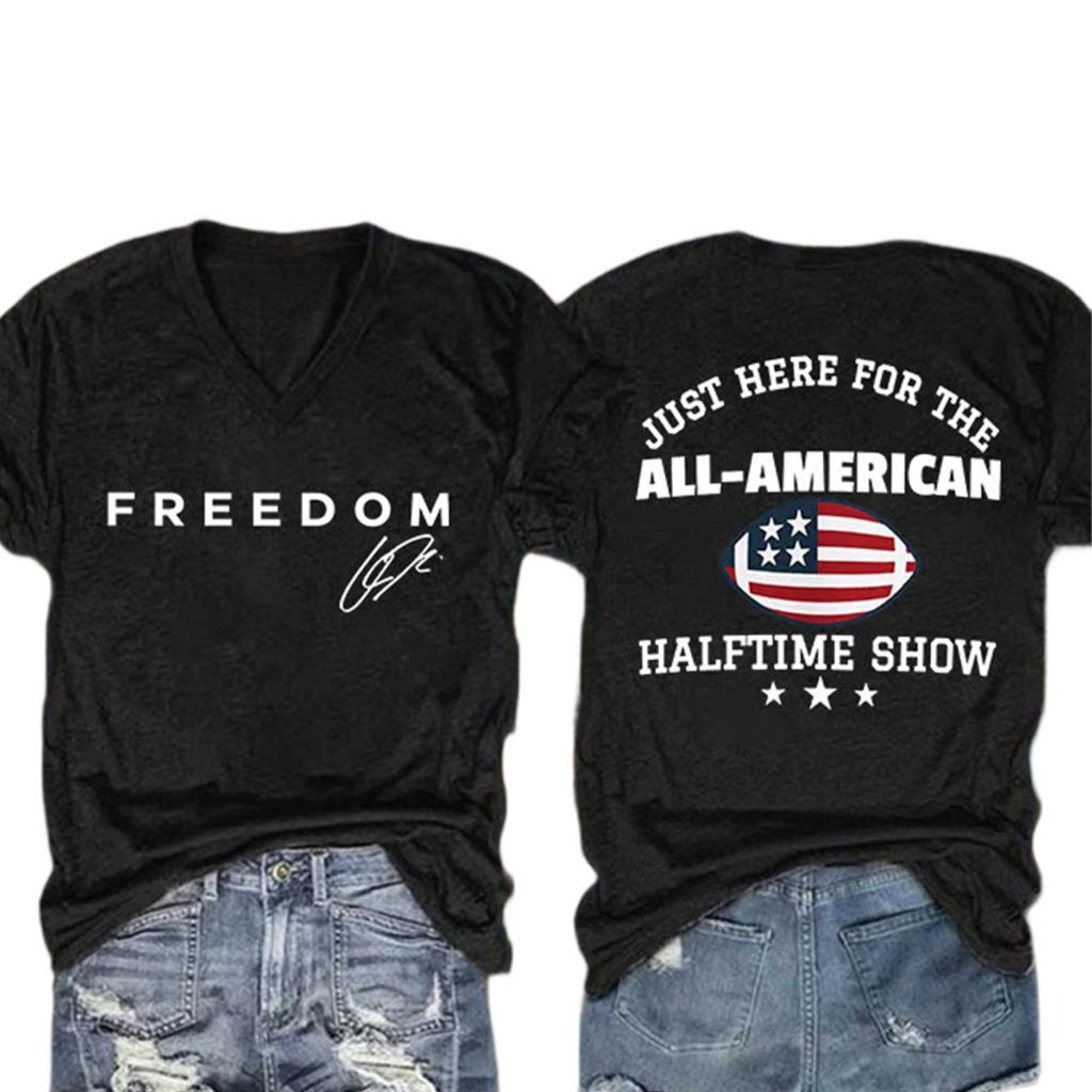All American Halftime Show Merch Charlie Kirk Freedom Shirt V-Neck Gift for Patriots - Tradiviet