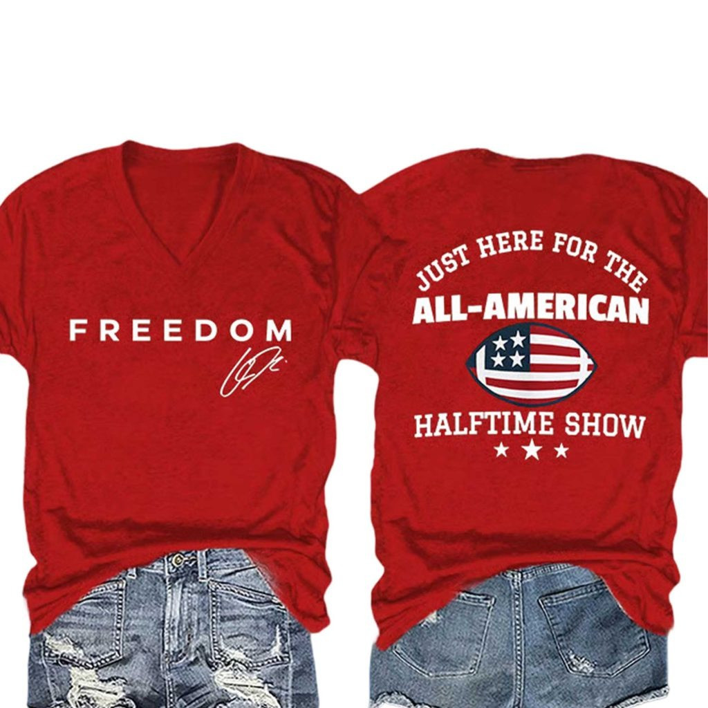 All American Halftime Show Merch Charlie Kirk Freedom Shirt V-Neck Gift for Patriots - Tradiviet - Image 2