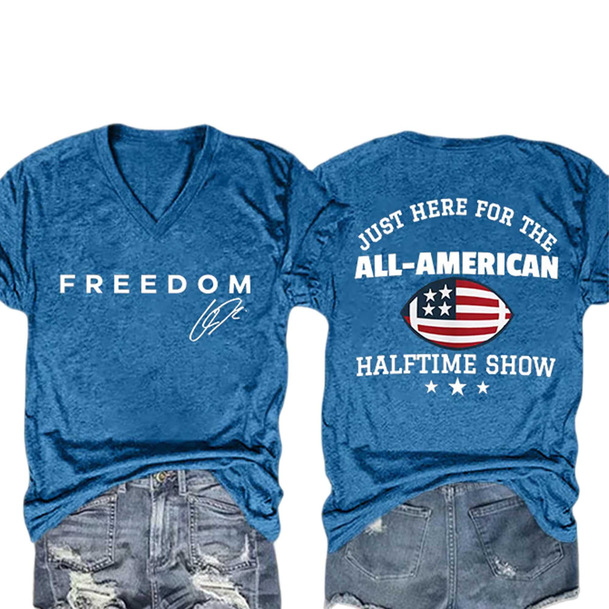 All American Halftime Show Merch Charlie Kirk Freedom Shirt V-Neck Gift for Patriots - Tradiviet - Image 3