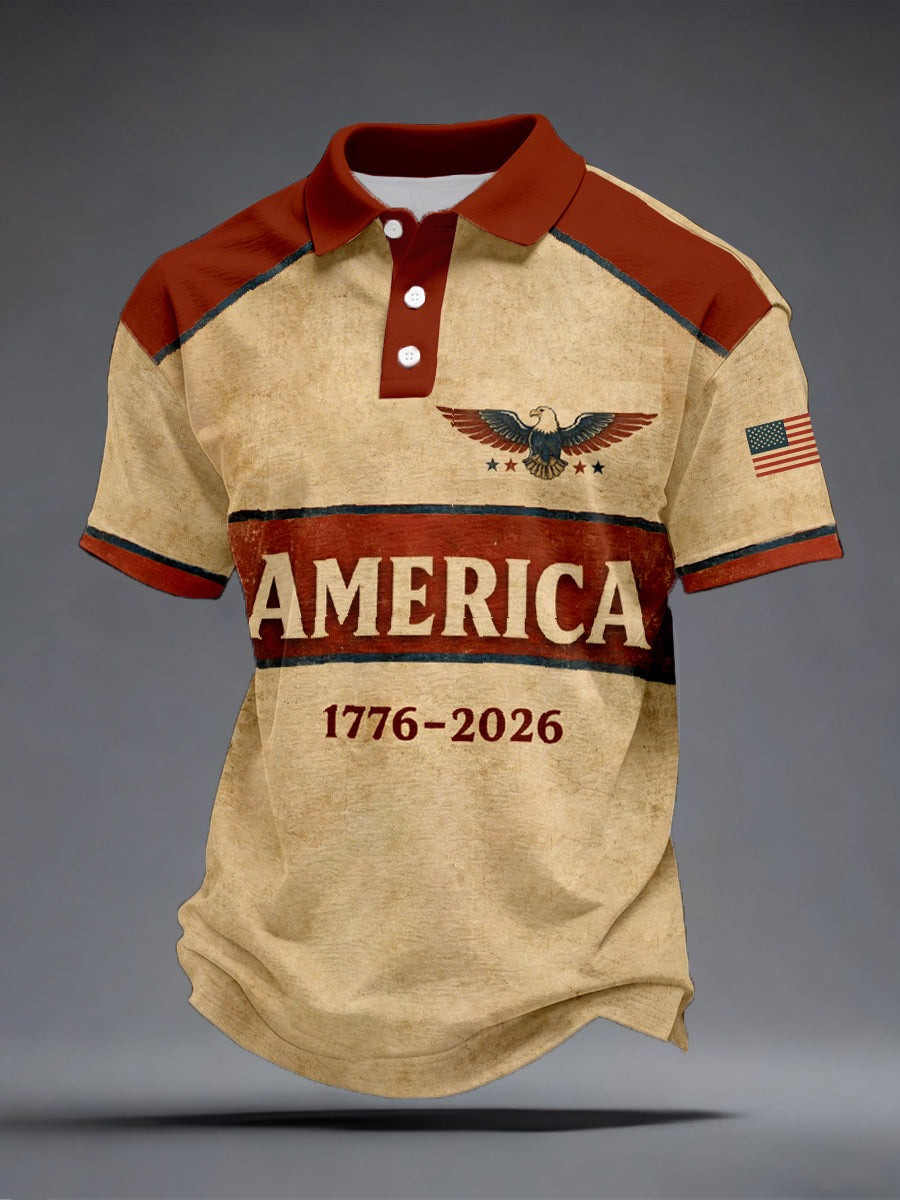 America 1776-2026 Inspired Vintage Polo Shirt US 250th Anniversary Men's Apparel - Tradiviet - Image 2