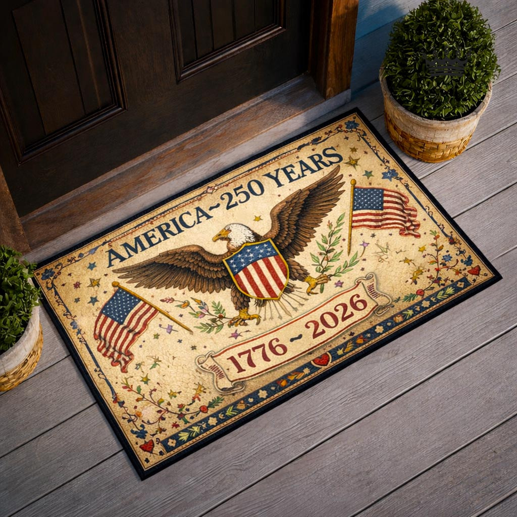 America 250 Years Doormat USA Flag Patriotic Home Decor 1776-2026 Independence Entry Decor - Tradiviet