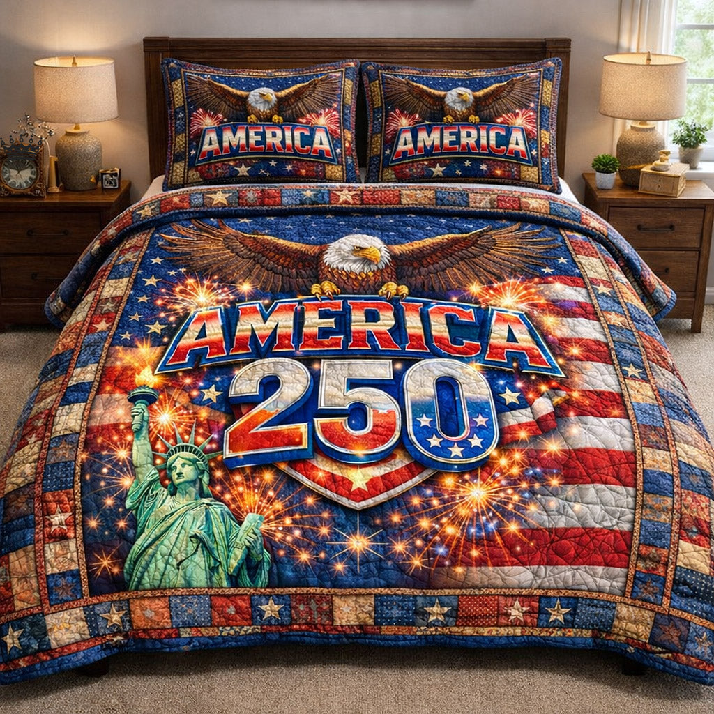 America 250 Years Quilted Bedding Set Holiday Decorations For Room Gifts For Mom - Tradiviet