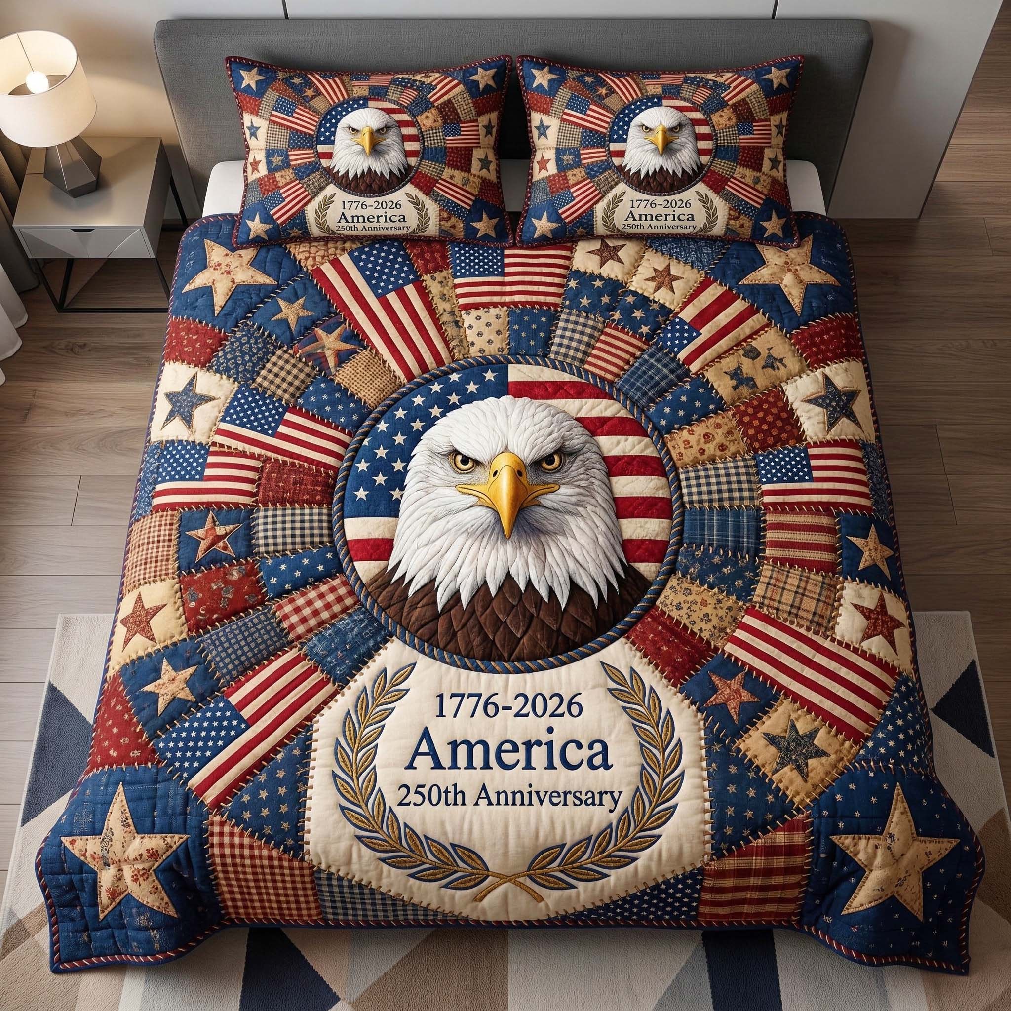 America 250th Anniversary Quilted Bedding Set Bed Room Decoration Gift Ideas - Tradiviet