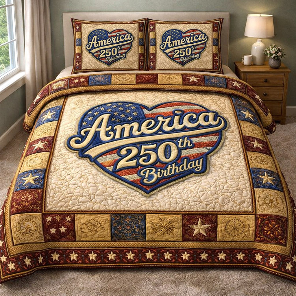 America 250th Birthday Quilted Bedding Set Holiday Decorations For Room Gift Ideas - Tradiviet