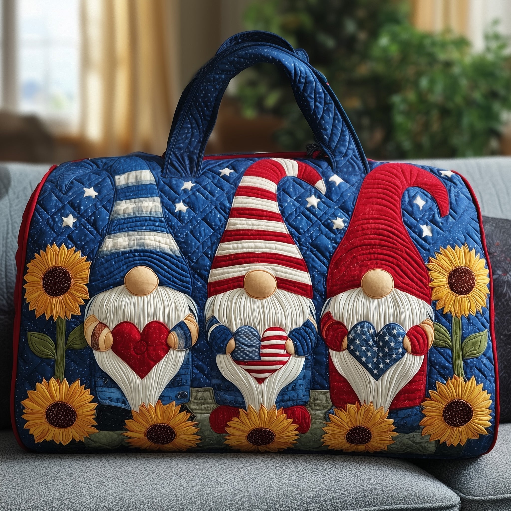 America Gnomes Quilted Duffle Bag American Flag Poppy Travel Tote Gifts Ideas - Tradiviet