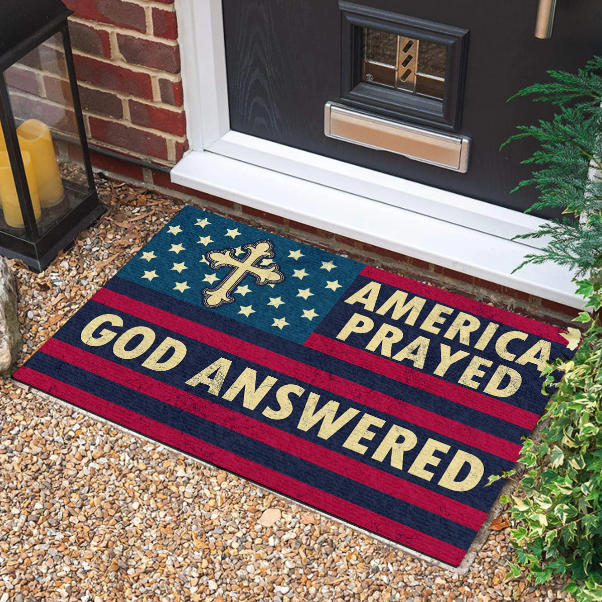 America Prayed God Answered Doormat 250 Years Of America'Welcome Door Mat Patriotic Gifts For Him - Tradiviet