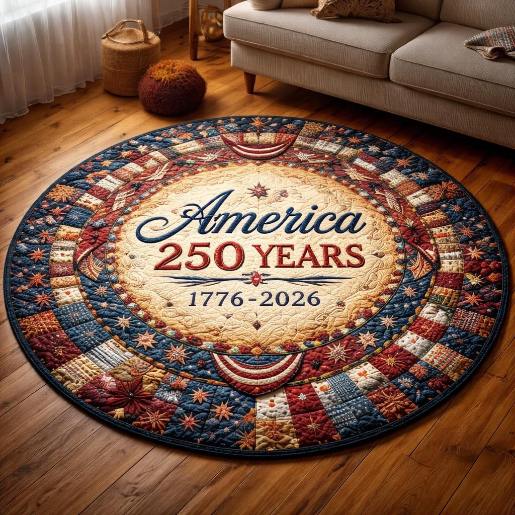 American 250 Years Freedom Quilted Round Mat Patriotic Stars Stripes Decor Family Gift - Tradiviet