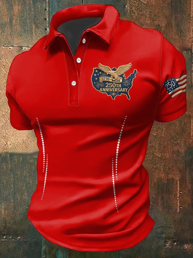 American 250th Anniversary Polo Shirt American Flag Print Patriotic Clothing Line Gif - Tradiviet - Image 2