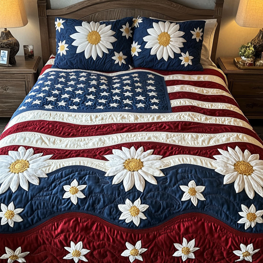 American Blooms  Quilted Bedding Set  King Size Duvet Cover 4Th Of July Themed Gifts