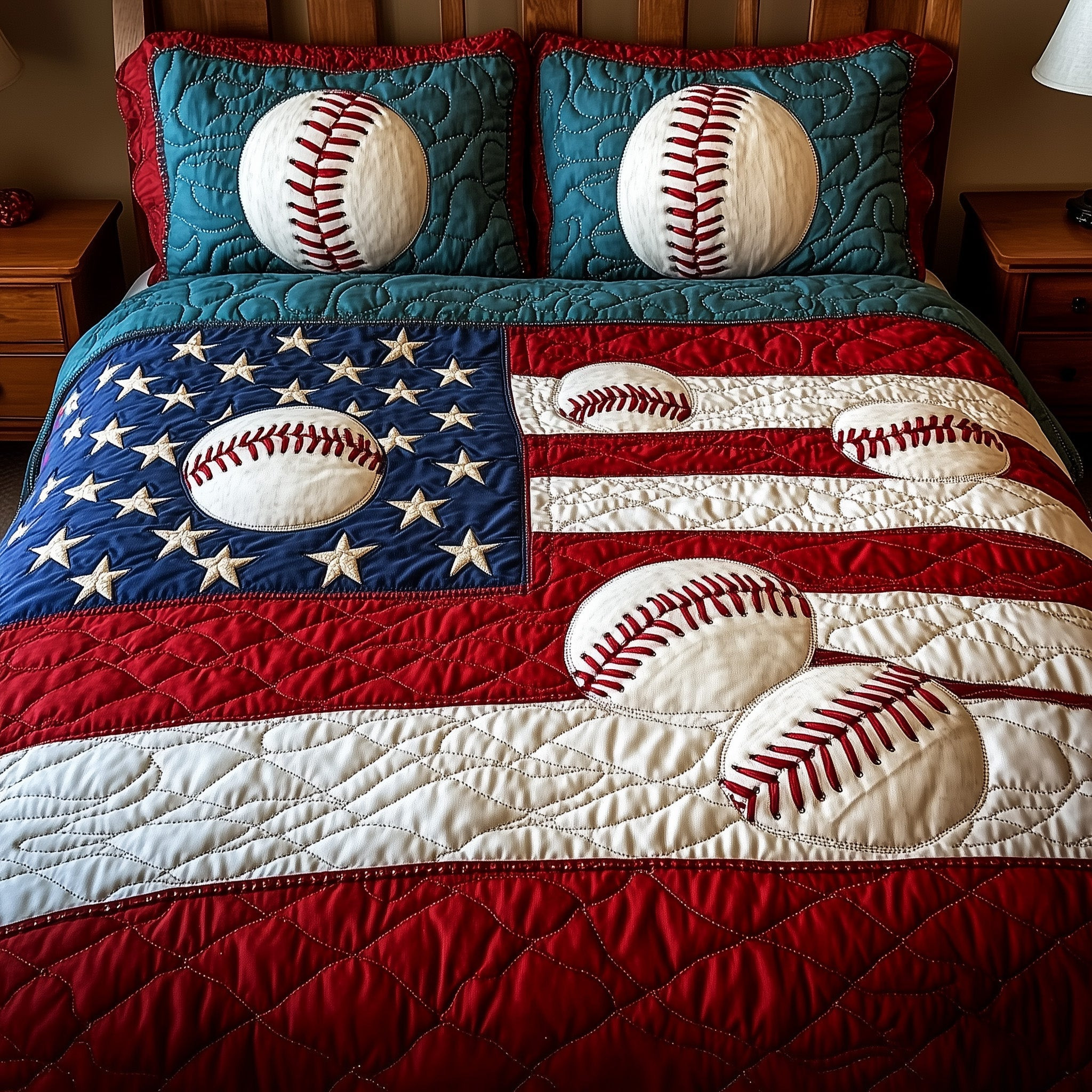 American Classic Baseball  Quilted Bedding Set Patritotic Duvet Covers Meaningful Gifts For Mom