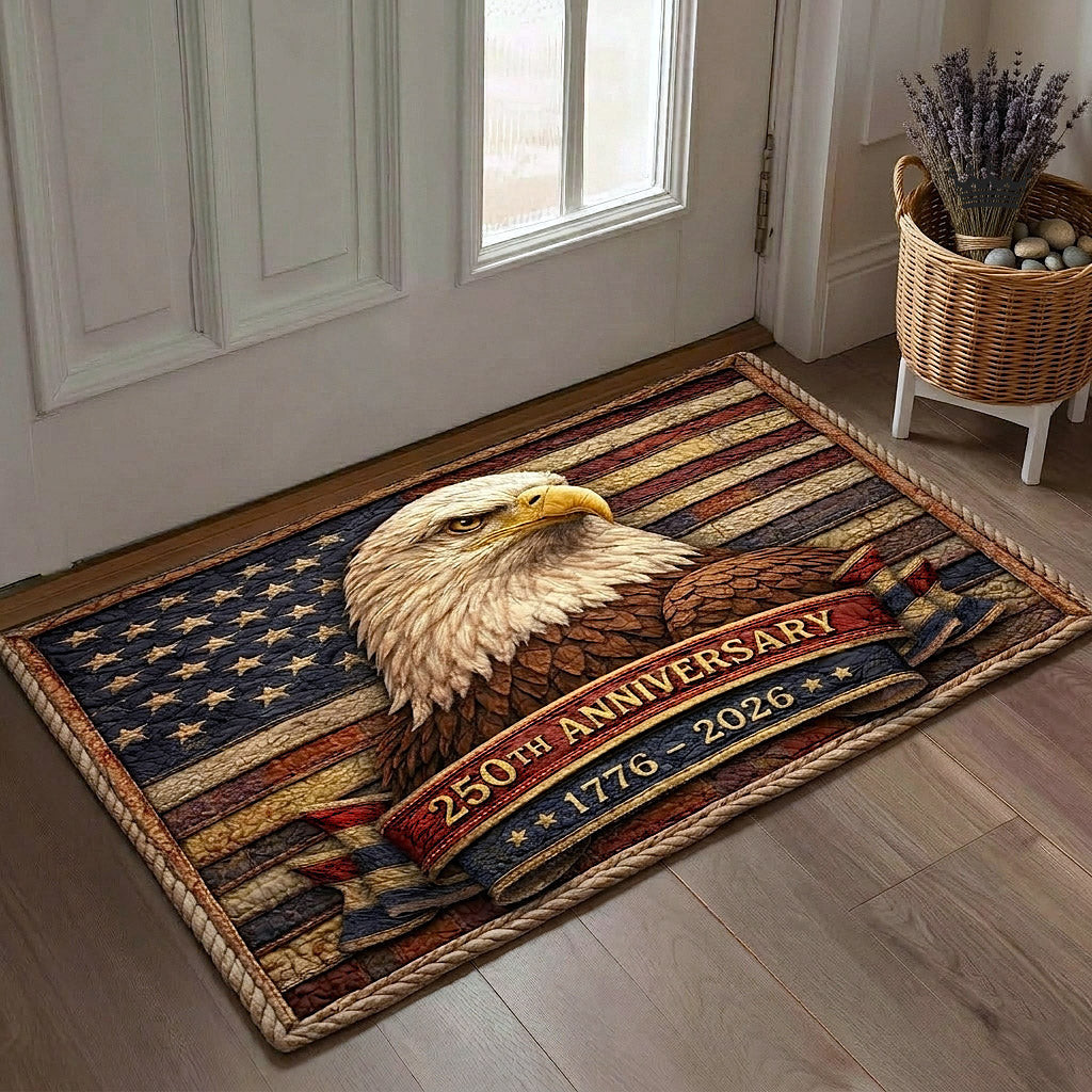 American Flag Bald Eagle Doormat USA 250th Anniversary Patriotic Rug Gift For Him - Tradiviet