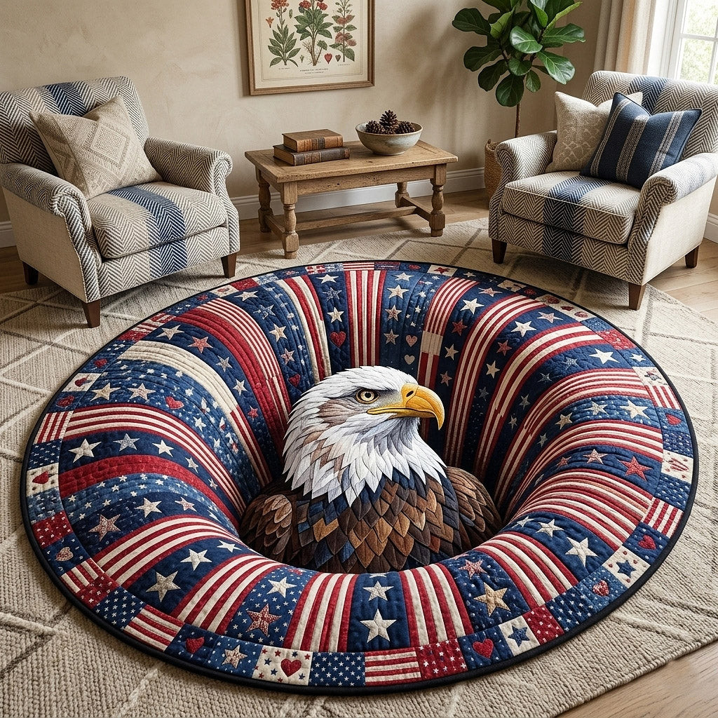 American Flag Patriotic Quilted Round Mat USA 250 Years Round Floor Decor Unique Home Decor - Tradiviet