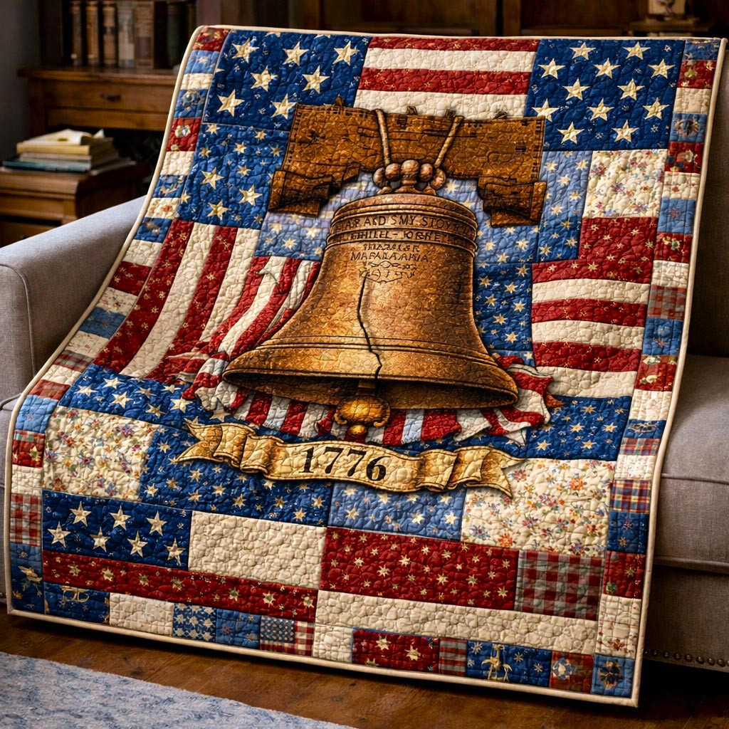 American Glory Quilted Blanket Anniversary Golden Bell Quilt Patterns Patriotic Presents - Tradiviet