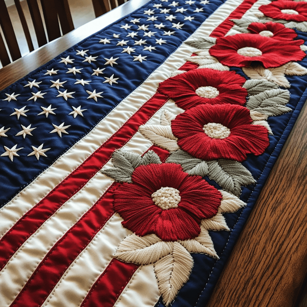 American Glory Quilted Table Runner  Holiday Table Runner 4Th Of July Employee Gifts