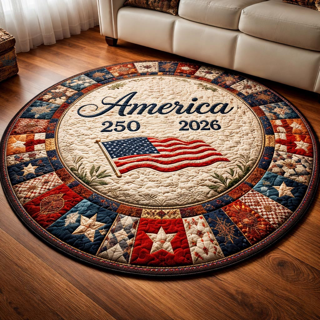 American Pride Quilted Round Mat USA 250th Anniversary Carpet Gift For Family - Tradiviet