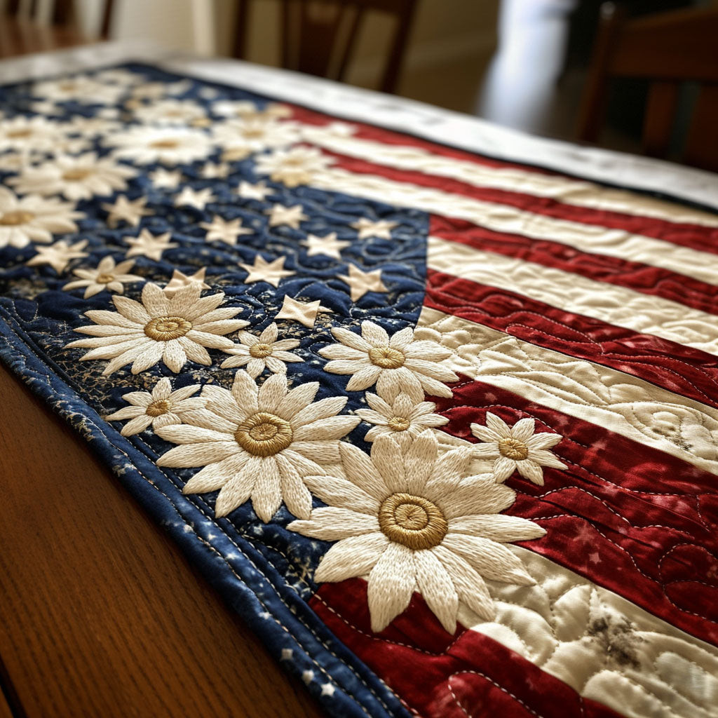 American Pride Quilted Table Runner  Holiday Table Runner Cute 4Th Of July Gifts