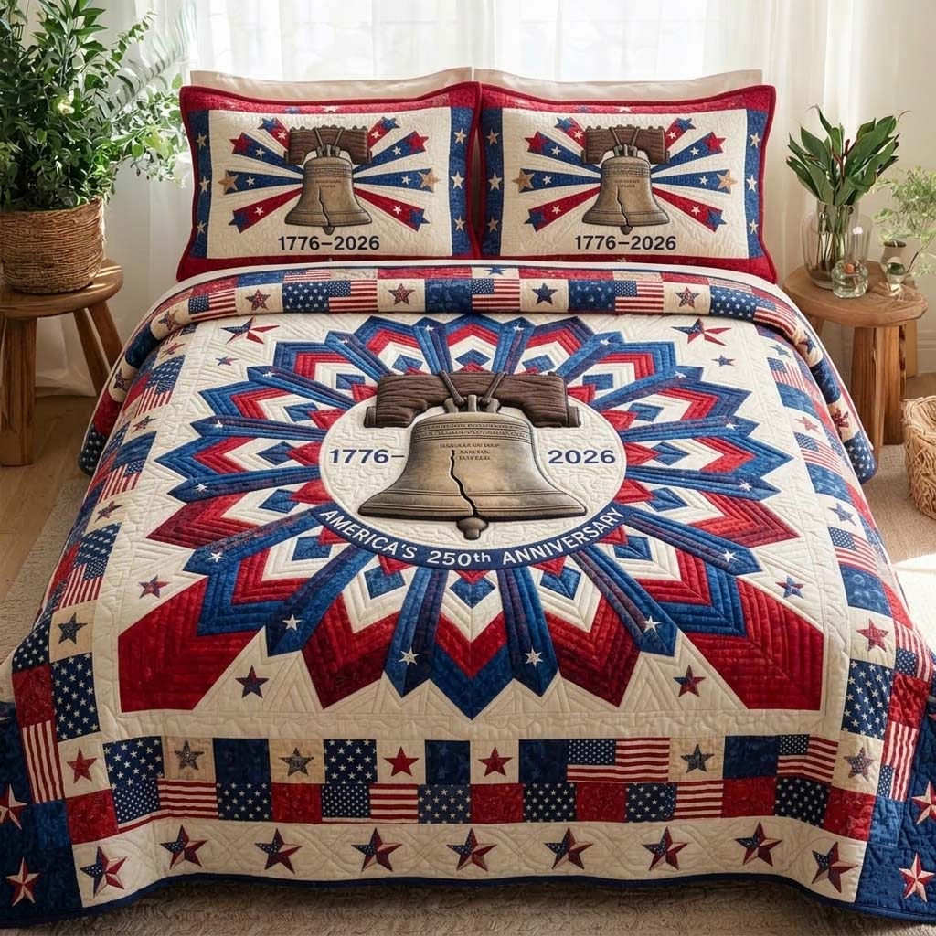 American Quilted Bedding Set Holiday Bedroom Decorations Patriotic Gifts For Him - Tradiviet