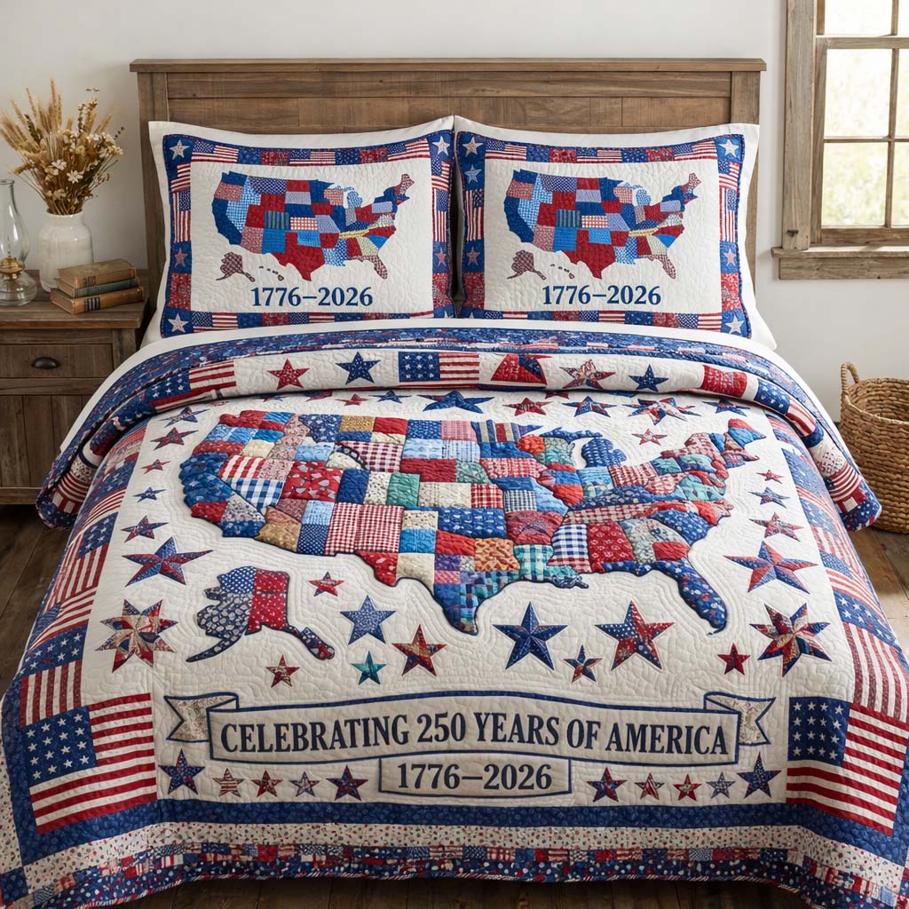 American Quilted Bedding Set Holiday Bedroom Decorations Patriotic Gifts For Veterans - Tradiviet