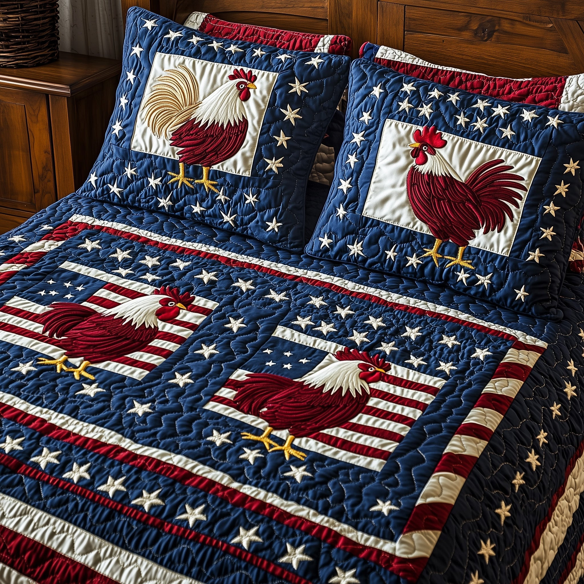 American Spirit Chickens  Quilted Bedding Set 4Th Of July Gifts For Coworkers