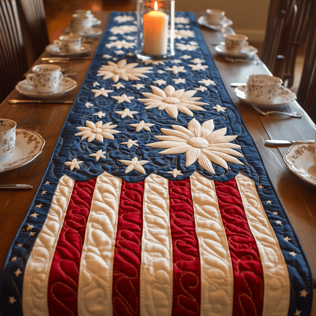 Americana Charm Quilted Table Runner  4th Of July Table Runner Best Independence Day Gifts
