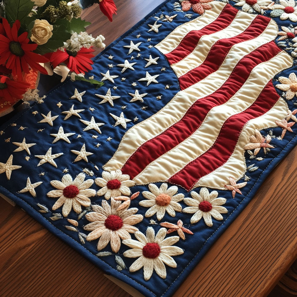 Americana Pride Quilted Table Runner  Holiday Table Runner Fourth Of July Hostess Gifts