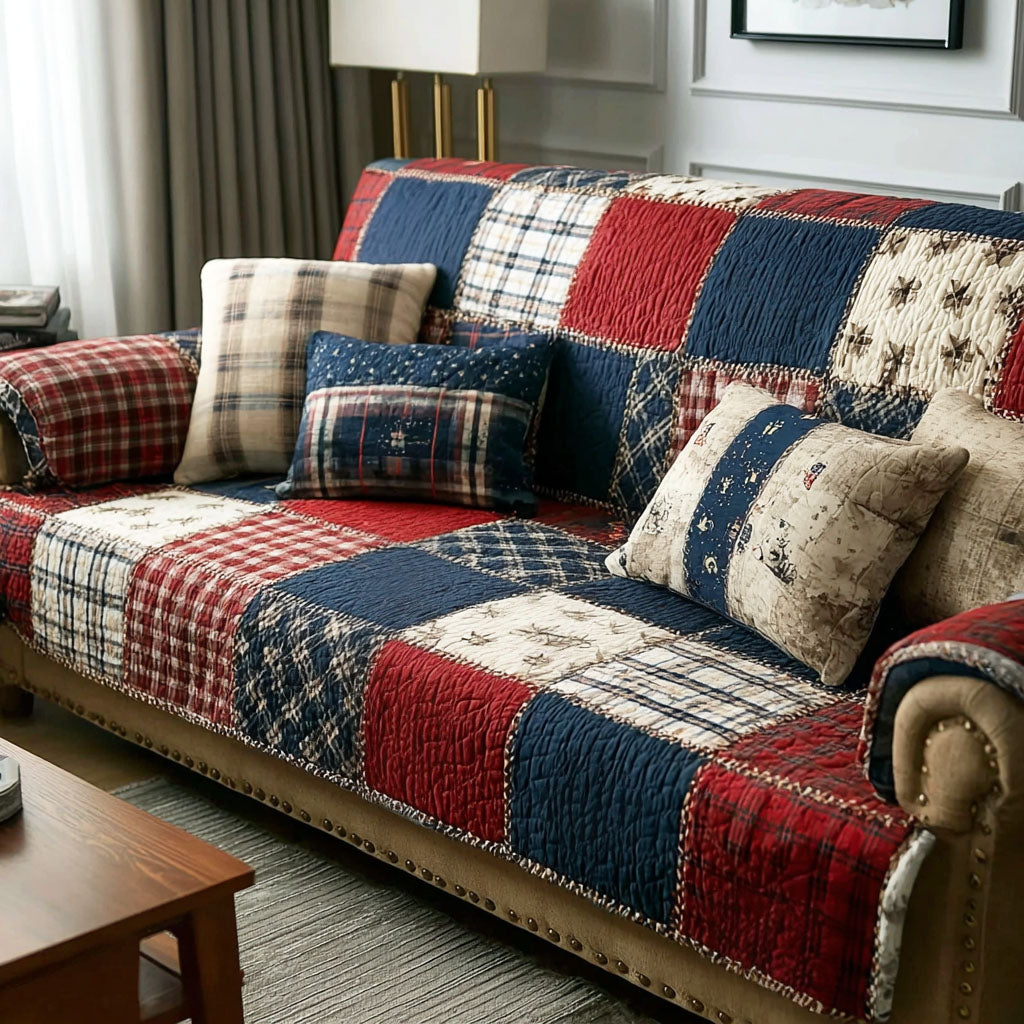 Americana Soul Quilted Sofa Cover Patriotic USA Flag Theme Gift For Veterans