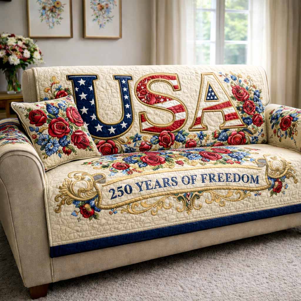Americana Spirit Quilted Sofa Cover Patriotic Living Room Decor Fourth of July Gift