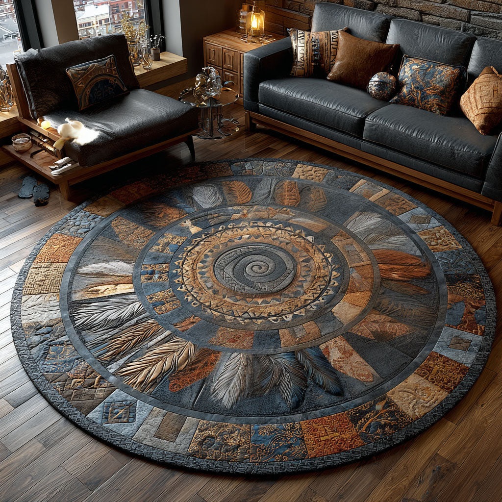 Ancient Feathers Quilted Round Mat Round Rugs Large Special Birthday Gift for Grandpa