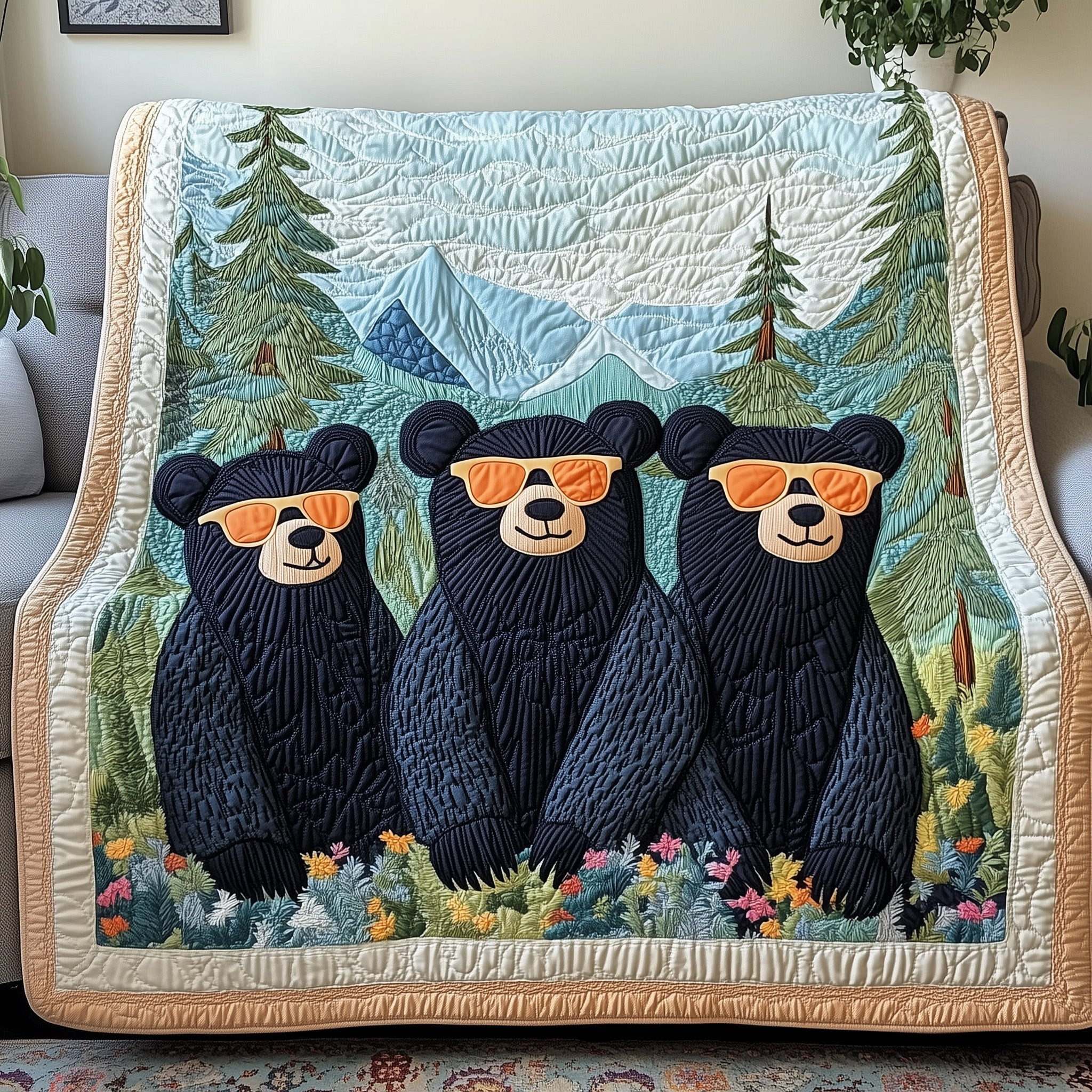 Animals Bears Quilt Blanket Sunglasses Meadow Quilt Gift For Dear Sister - Tradiviet
