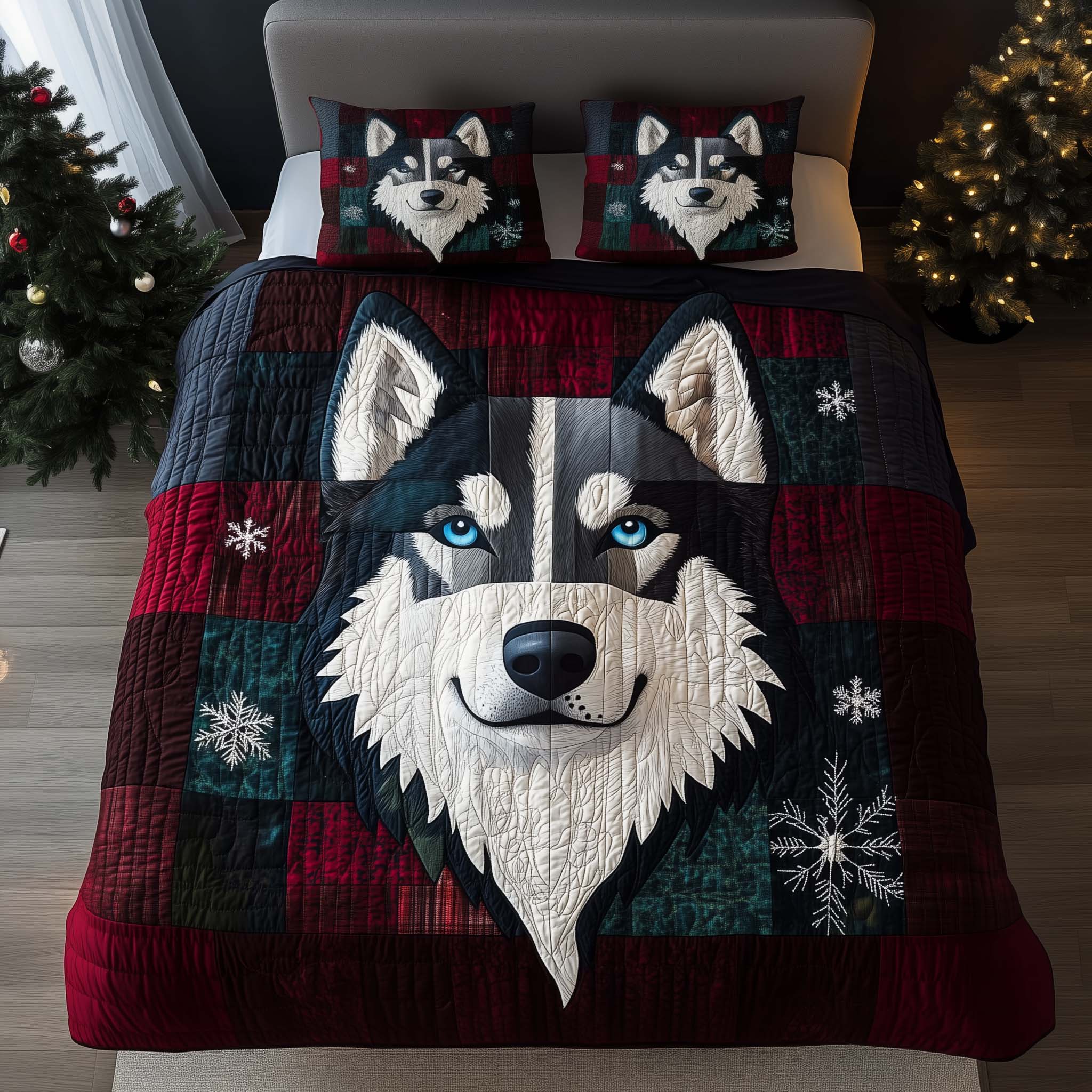 Arctic Husky Quilted Bedding Set Bedroom Decorations Siberian Husky Gifts - Tradiviet