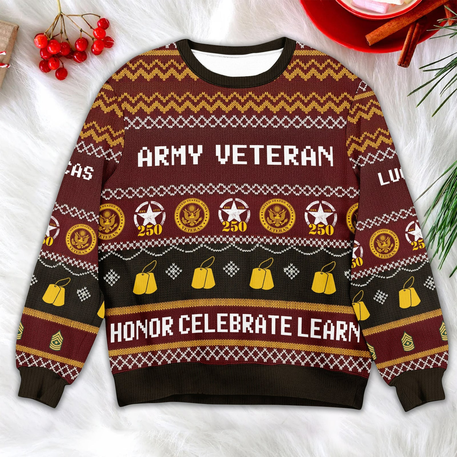 Army Veteran Ugly Christmas Sweater Honor Celebrate Learn - Tradiviet