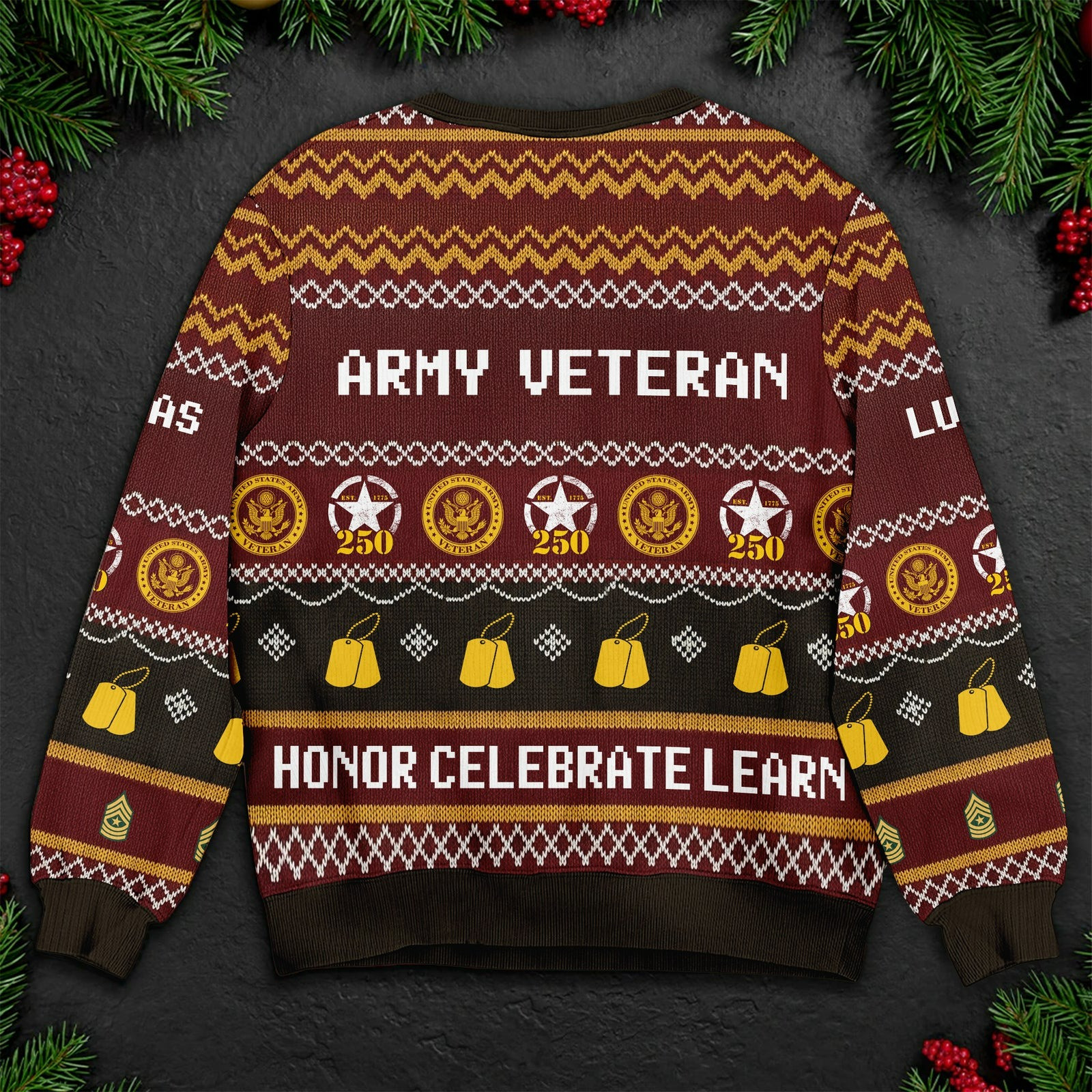 Army Veteran Ugly Christmas Sweater Honor Celebrate Learn - Tradiviet - Image 2