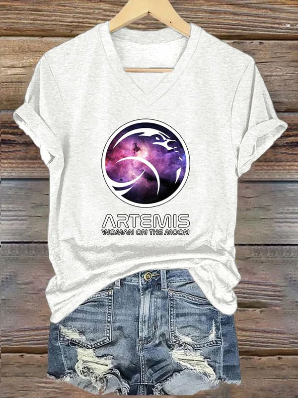 Artemis II 2026 V-Neck T-Shirt Woman On The Moon Shirt Gift For Rocket Engineer - Tradiviet