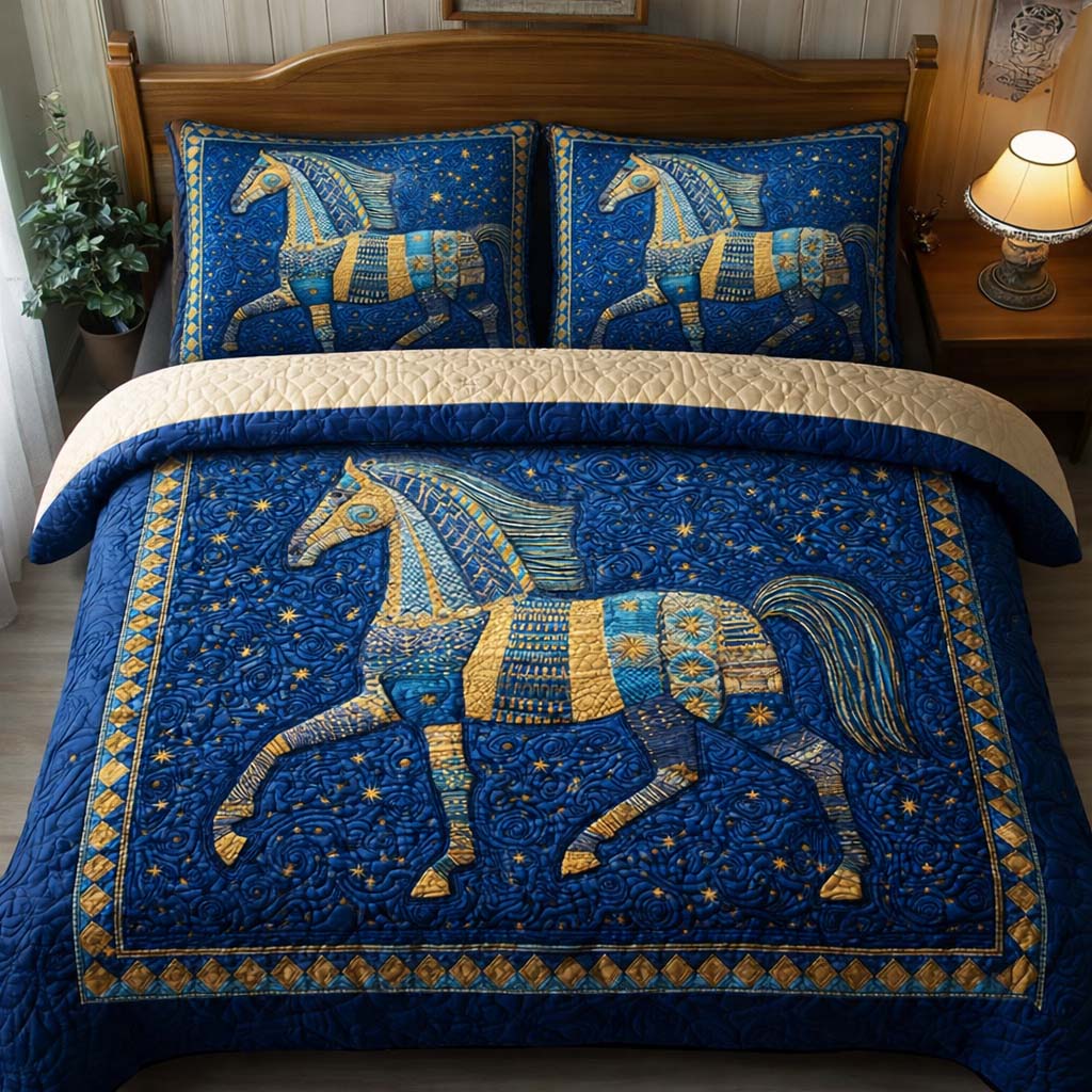 Artistic Horse Quilted Bedding Set Aesthetic Room Decorations Good Gift For Dad - Tradiviet