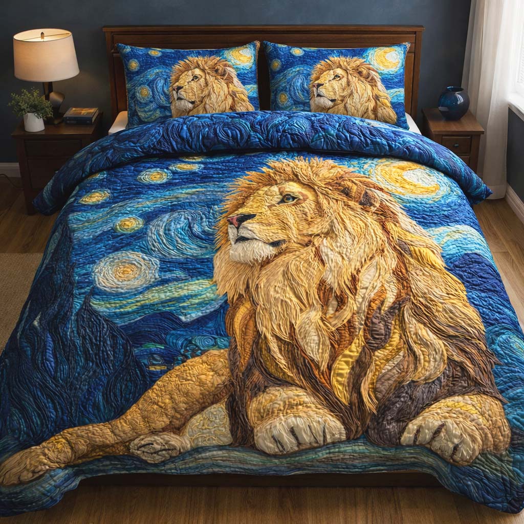 Artistic Starry Night Lion Quilted Bedding Set Room Decorations Good Gift For Him - Tradiviet
