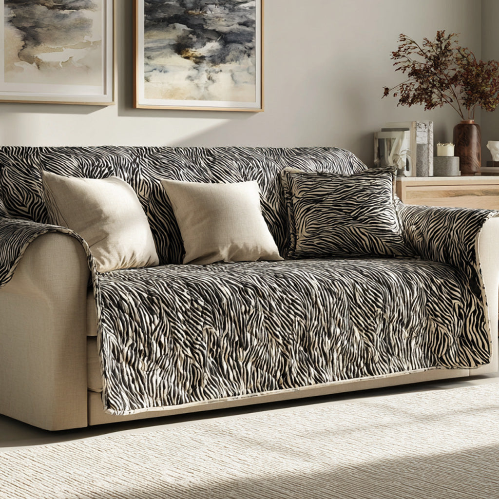 Ash Zebra Quilted Sofa Cover Zebra Print Home Decor