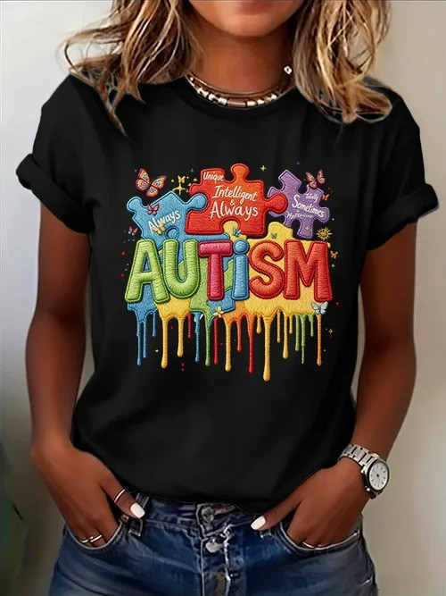 Autism Always T-Shirt Colorful Puzzle Pieces Dripping Clothing Gift For Celebrate Autism - Tradiviet - Image 2