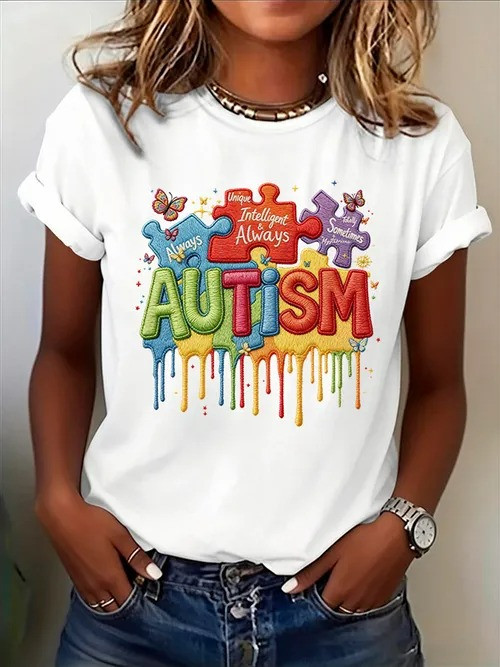 Autism Always T-Shirt Colorful Puzzle Pieces Dripping Clothing Gift For Celebrate Autism - Tradiviet