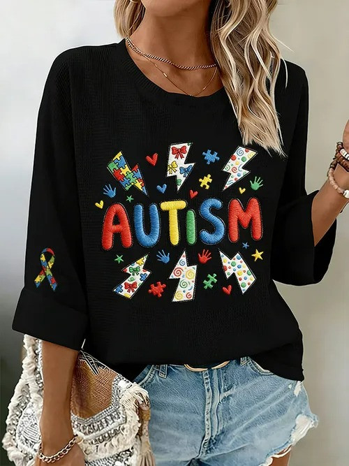 Autism Awareness long Sleeve Shirt Support Acceptance And Love Graphic Tee Gift For Women - Tradiviet - Image 2