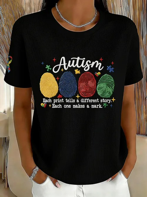 Autism Awareness T-Shirt Colorful Fingerprints Each Print Tells A Different Story Gift For Supporter - Tradiviet - Image 5
