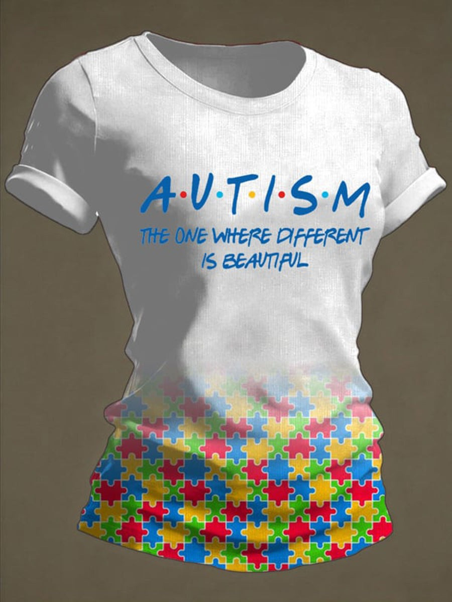 Autism Awareness T-Shirt Puzzle Pieces The One Where Different Is Beautiful Merch Gift For Her - Tradiviet - Image 2