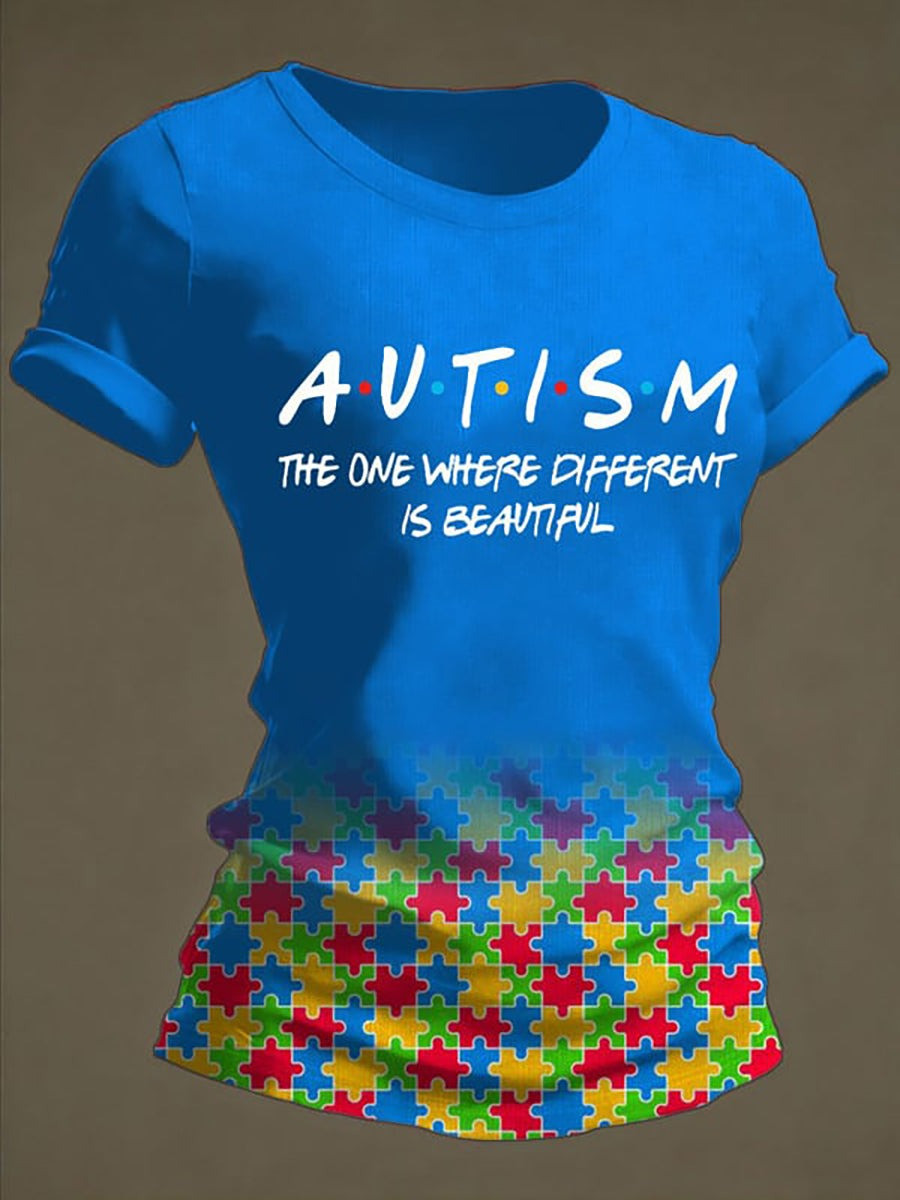 Autism Awareness T-Shirt Puzzle Pieces The One Where Different Is Beautiful Merch Gift For Her - Tradiviet