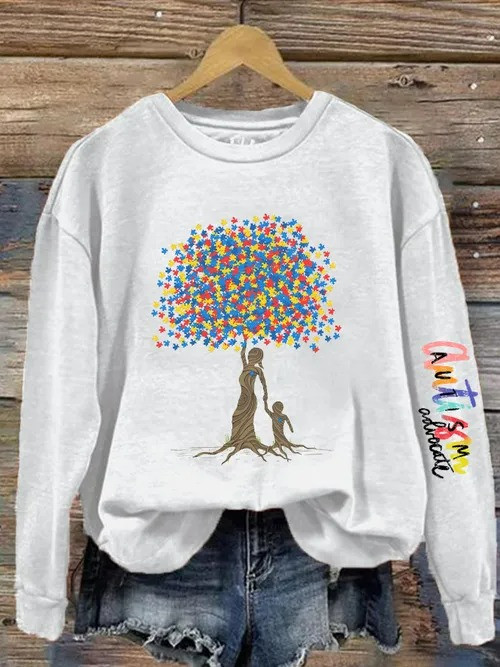 Autism Awareness Tree Sweatshirt Puzzle Pieces Family Tree Support Merch Gift For Autism - Tradiviet - Image 4