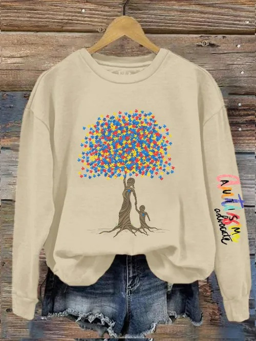 Autism Awareness Tree Sweatshirt Puzzle Pieces Family Tree Support Merch Gift For Autism - Tradiviet - Image 6