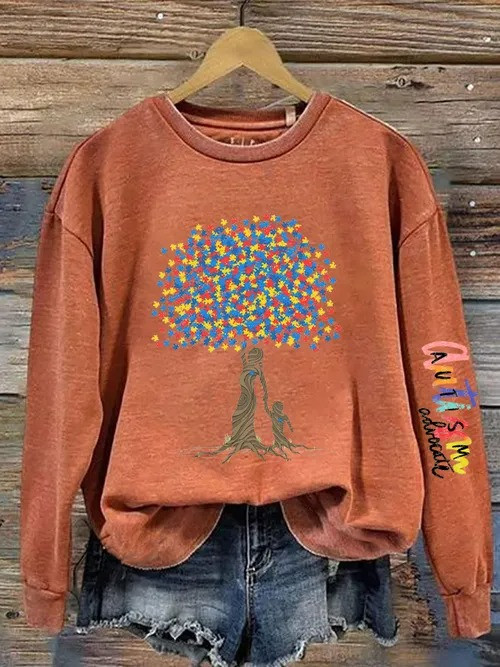 Autism Awareness Tree Sweatshirt Puzzle Pieces Family Tree Support Merch Gift For Autism - Tradiviet - Image 3