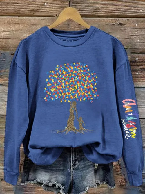 Autism Awareness Tree Sweatshirt Puzzle Pieces Family Tree Support Merch Gift For Autism - Tradiviet