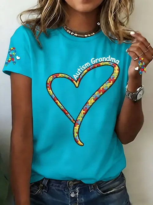 Autism Grandma T-Shirt Puzzle Piece Heart Autism Awareness Apparel Gift For Grandma - Tradiviet - Image 3