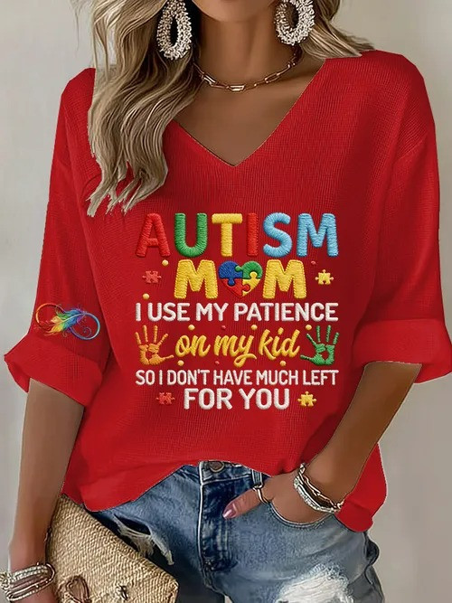 Autism Mom V-Neck Long Sleeve Shirt Colorful Puzzle Pieces Autism Awareness Gift For Autism Moms - Tradiviet - Image 4