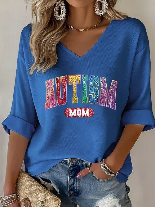 Autism Mom V-Neck Long Sleeve Shirt Rainbow Glitter Autism Support Gift For Proud Autism Moms - Tradiviet - Image 5